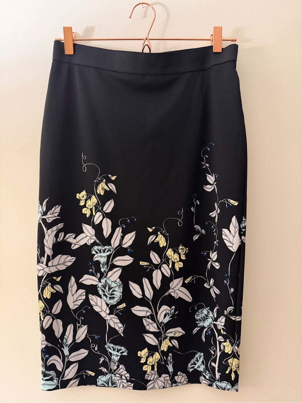 Alfani Black Pencil Skirt with Pastel Floral Vines